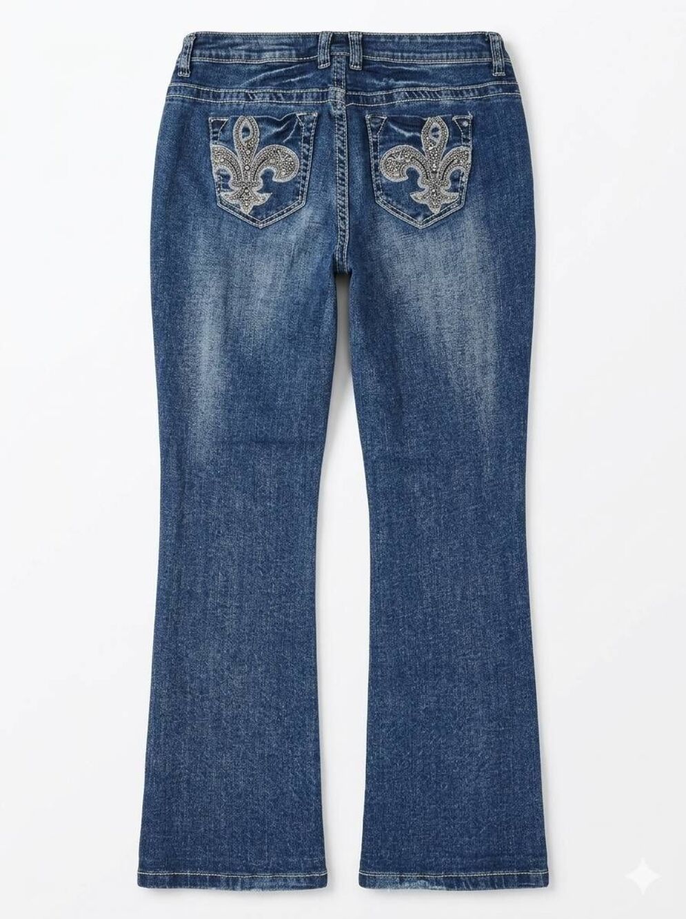 💇‍♀️Lane Bryant Blue Fleur de Lis Embellished Pockets Bootcut Denim Jeans Size